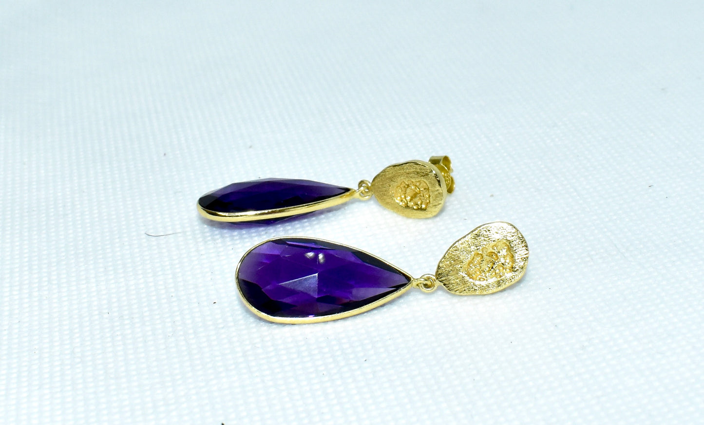 Amethyst & Gold Detail Drop Earrings