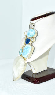 Larimar, Moonstone, Opal & Blue Topaz Pendant