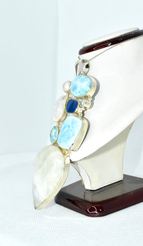 Larimar, Moonstone, Opal & Blue Topaz Pendant