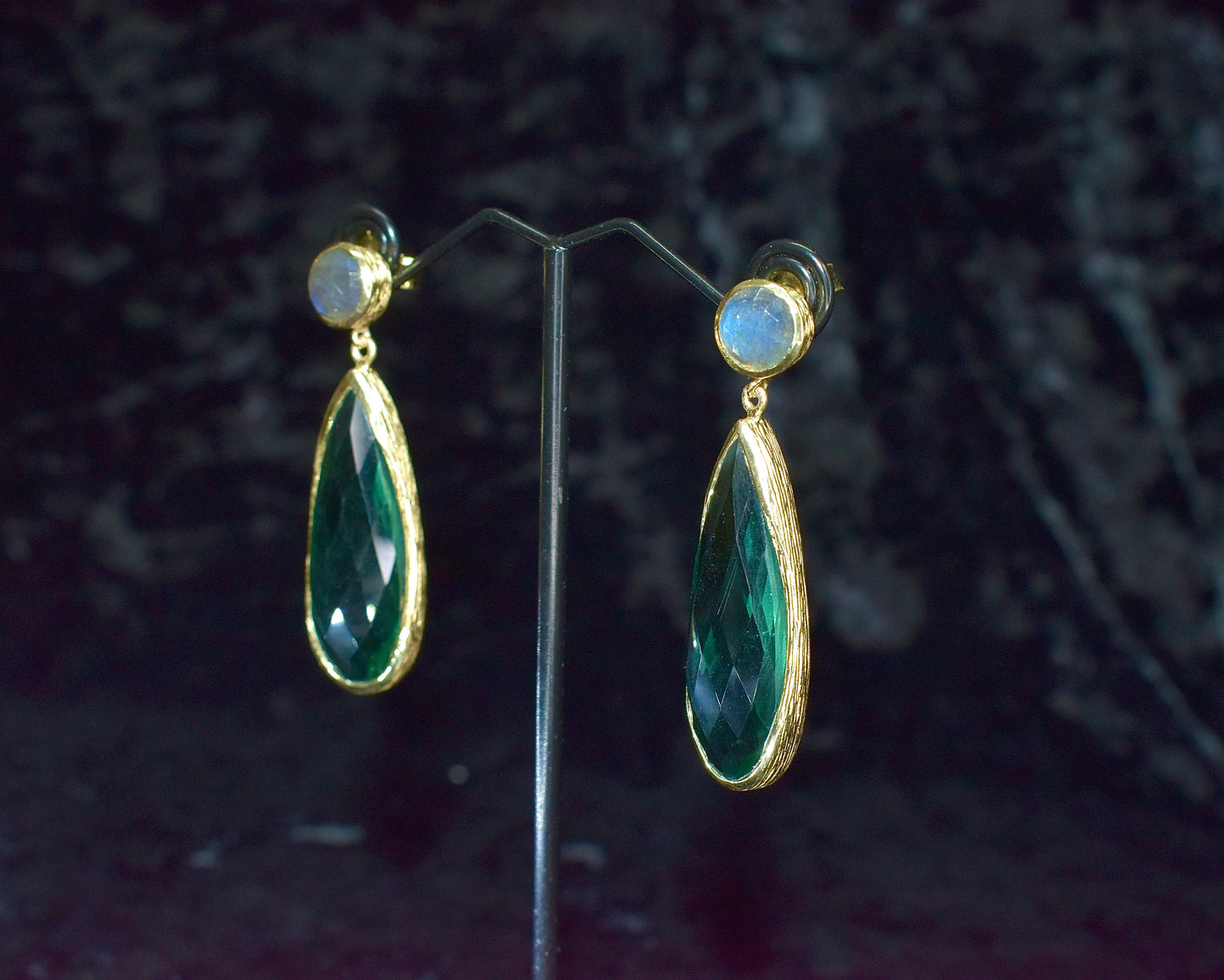 Labradorite and Green Siberian Quartz Gold Plated Earrings