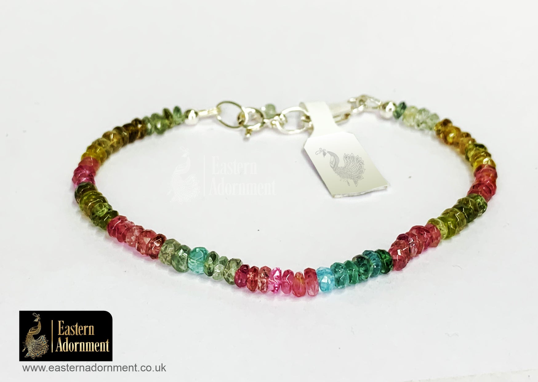 Mix Tourmaline Micro Cut Bead Bracelet with Silver Charm Clasp