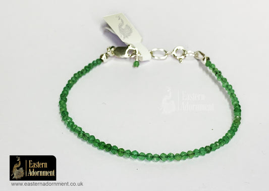 Green Aventurine Micro Cut Bead Bracelet with Silver Charm Clasp