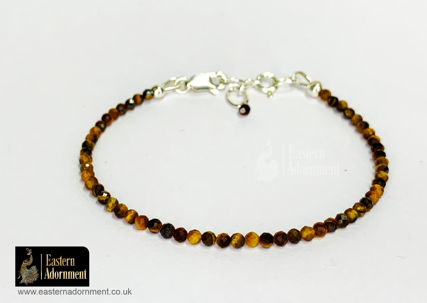 Golden Tiger's Eye Micro Cut Bead Bracelet with Silver Charm Clasp