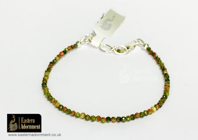 Unakite Jasper Micro Cut Bead Bracelet with Silver Charm Clasp