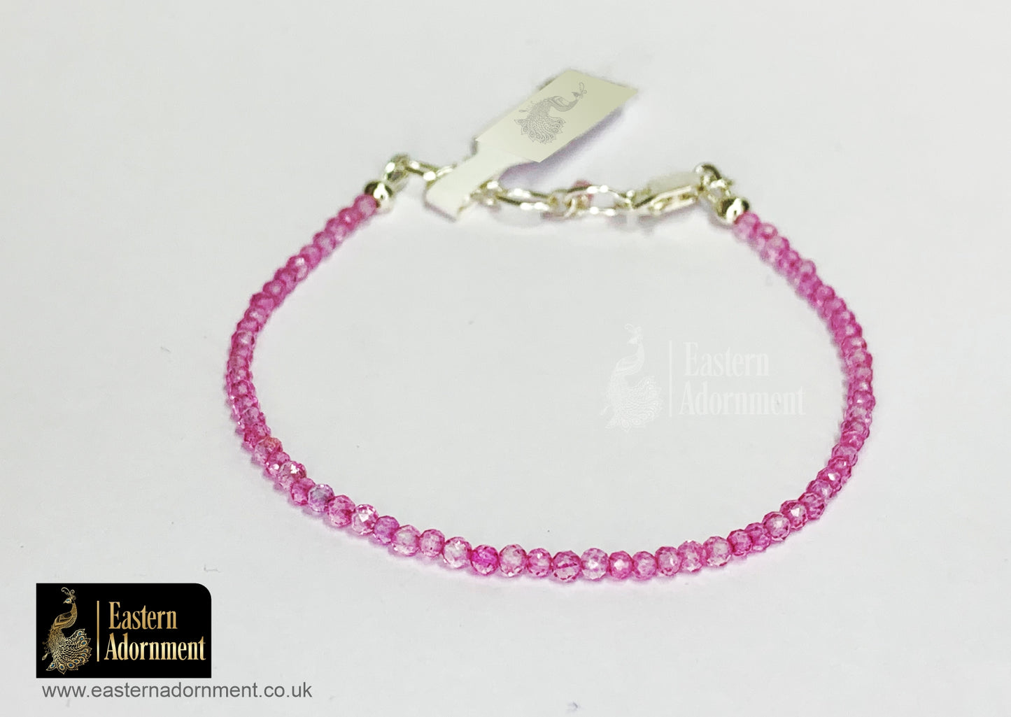 Pink Topaz Micro Cut Bead Bracelet with Silver Charm Clasp