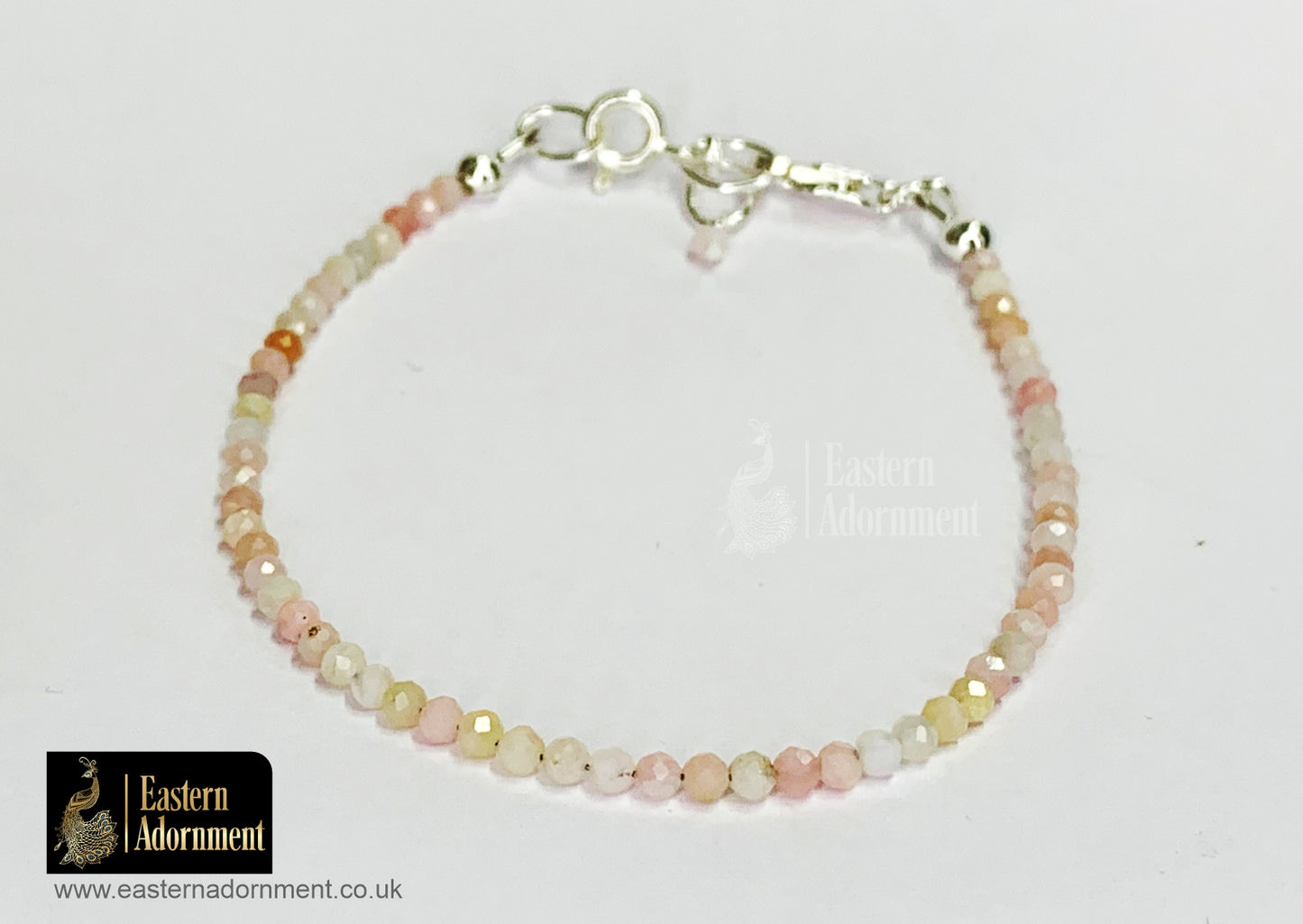 Pink Opal Micro Cut Bead Bracelet with Silver Charm Clasp