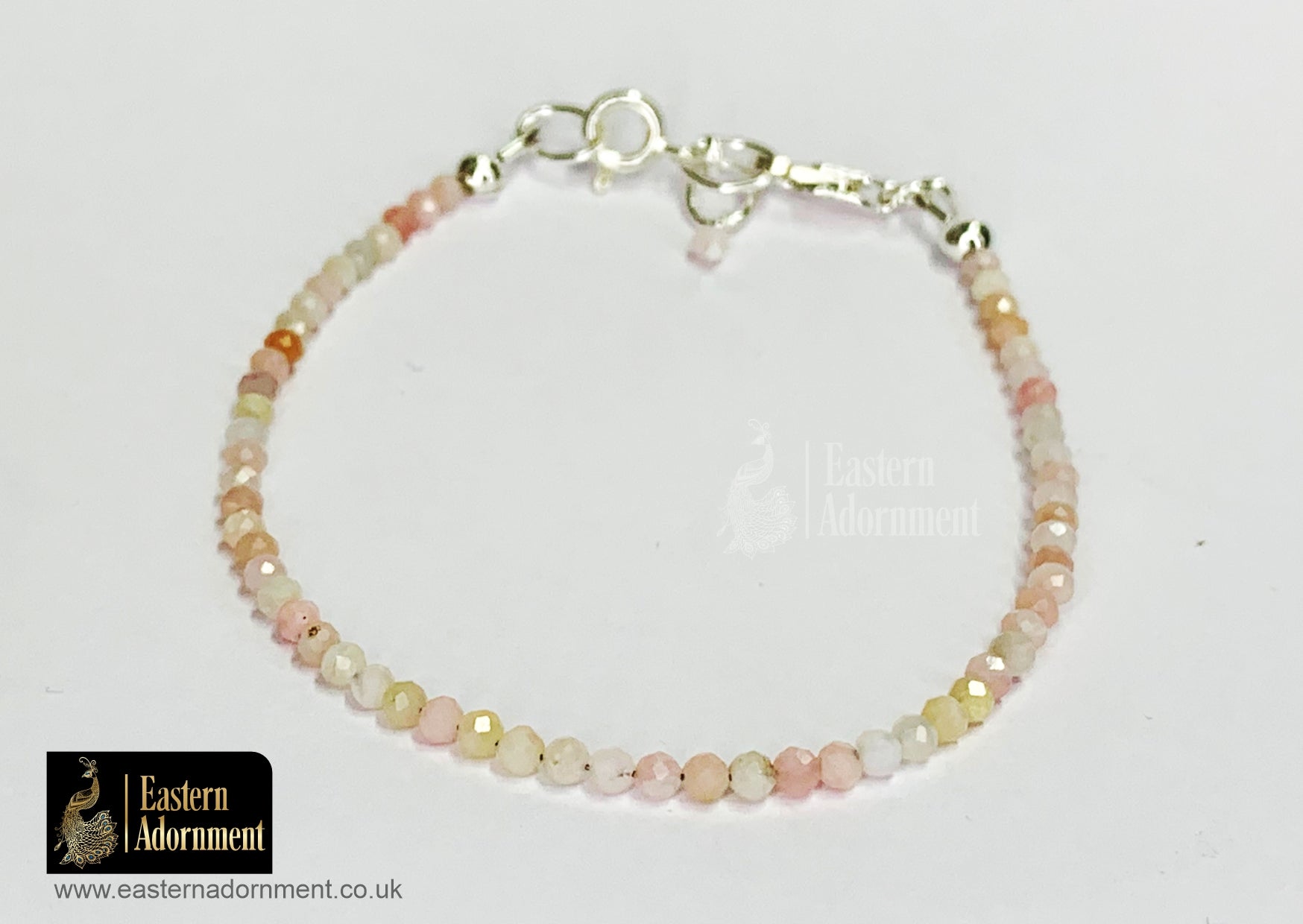 Pink Opal Micro Cut Bead Bracelet with Silver Charm Clasp