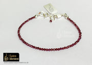 Garnet Micro Cut Bead Bracelet with Silver Charm Clasp