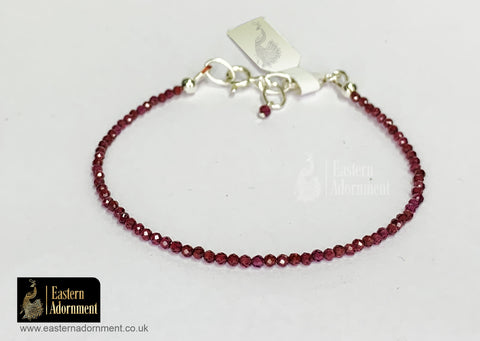 Garnet Micro Cut Bead Bracelet with Silver Charm Clasp