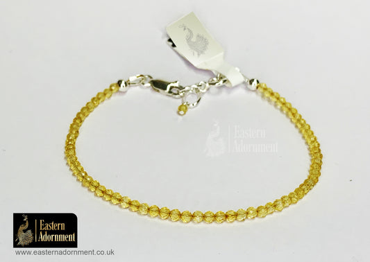 Citrine Micro Cut Bead Bracelet with Silver Charm Clasp
