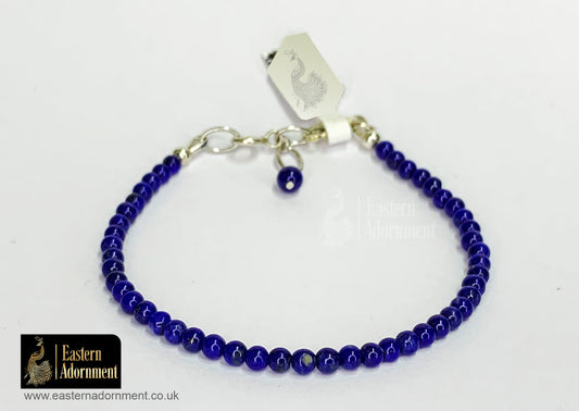 Lapis Lazuli Crystal Bead Bracelet with Silver Charm Clasp