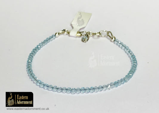 Blue Topaz Micro Cut Bead Bracelet with Silver Charm Clasp