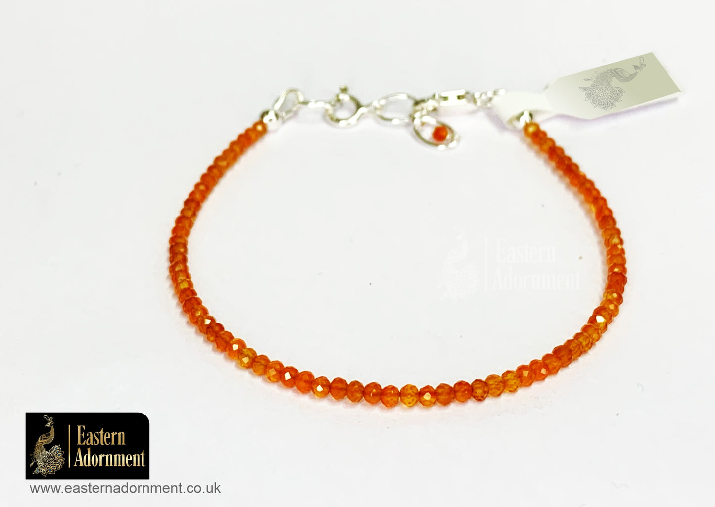 Carnelian Micro Cut Bead Bracelet with Silver Charm Clasp