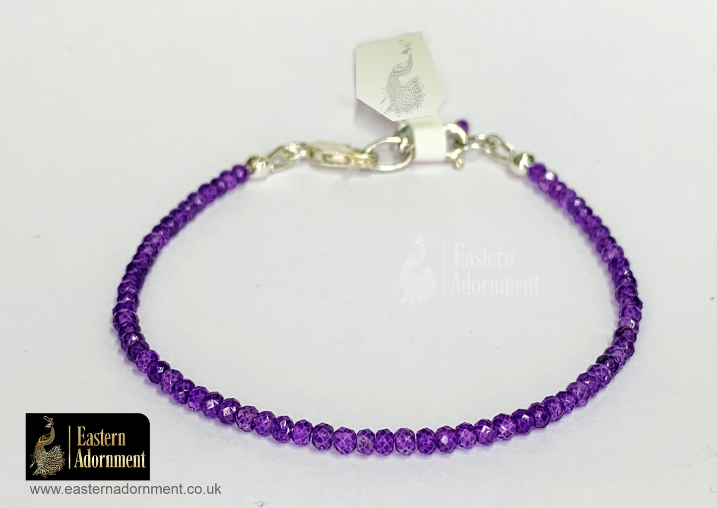 Amethyst Micro Cut Bead Bracelet with Silver Charm Clasp