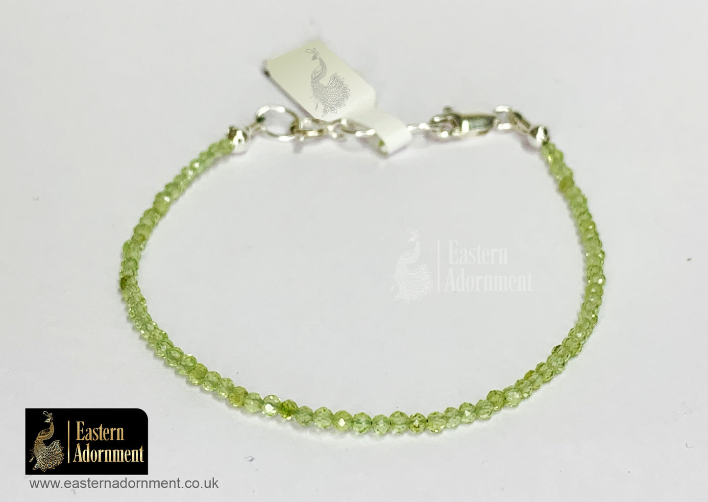 Peridot Micro Cut Bead Bracelet with Silver Charm Clasp