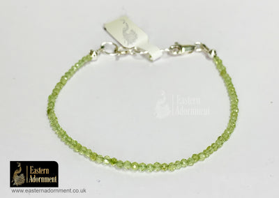 Peridot Micro Cut Bead Bracelet with Silver Charm Clasp