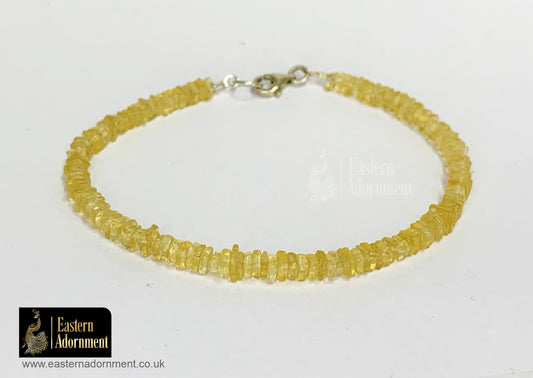Citrine Large Micro Cut Bead Bracelet with Silver Charm Clasp