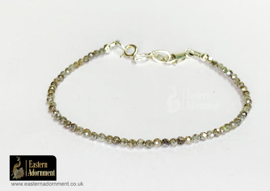 Labradorite Micro Cut Bead Bracelet with Silver Charm Clasp