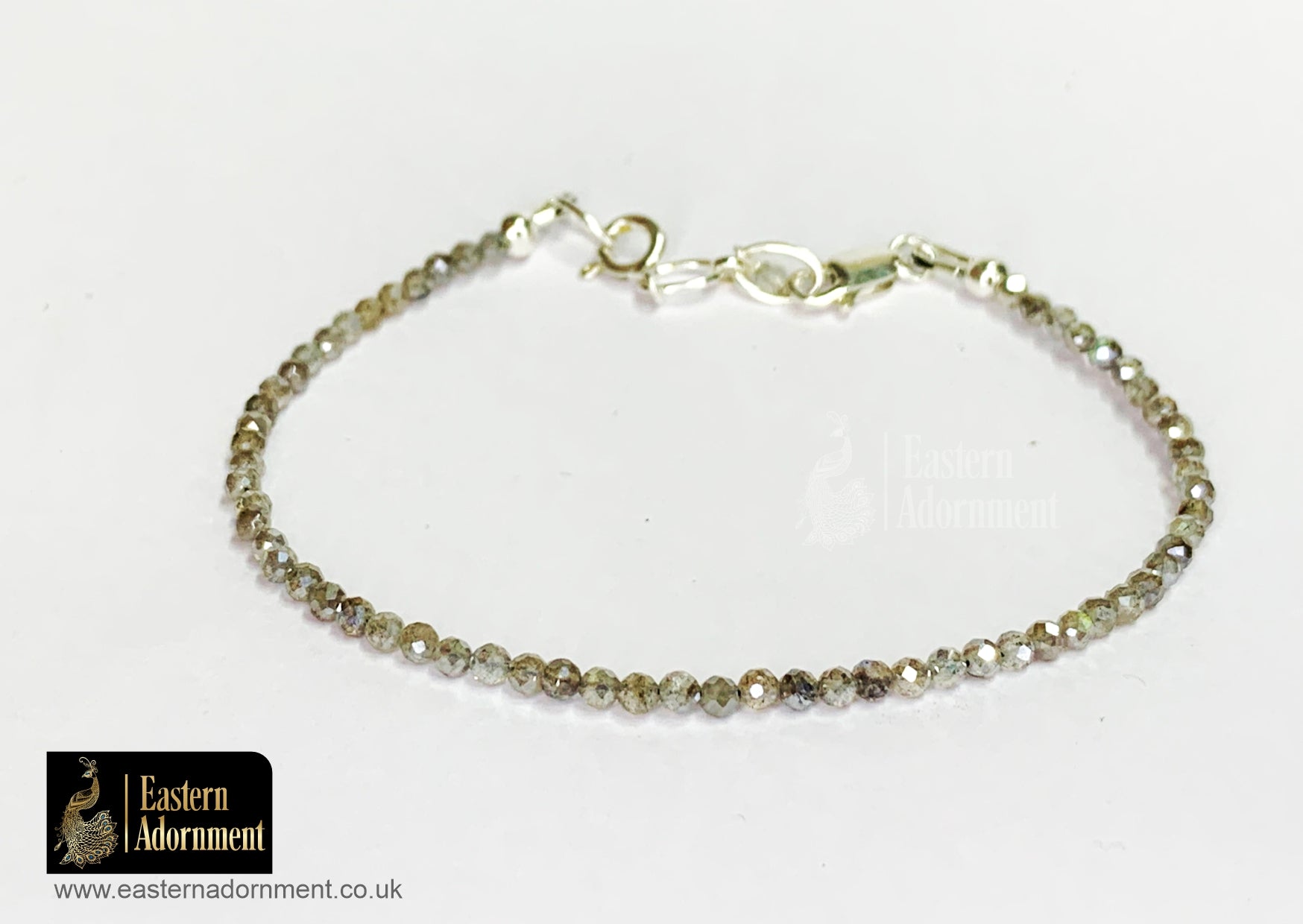 Labradorite Micro Cut Bead Bracelet with Silver Charm Clasp