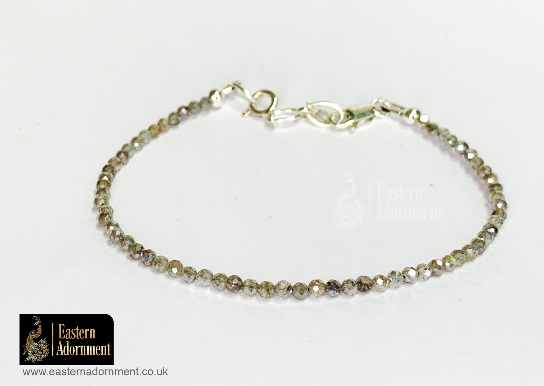 Taupe Zircon Micro Cut Bead Bracelet with Silver Charm Clasp