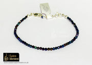 Titanium Quartz Micro Cut Bead Bracelet with Silver Charm Clasp