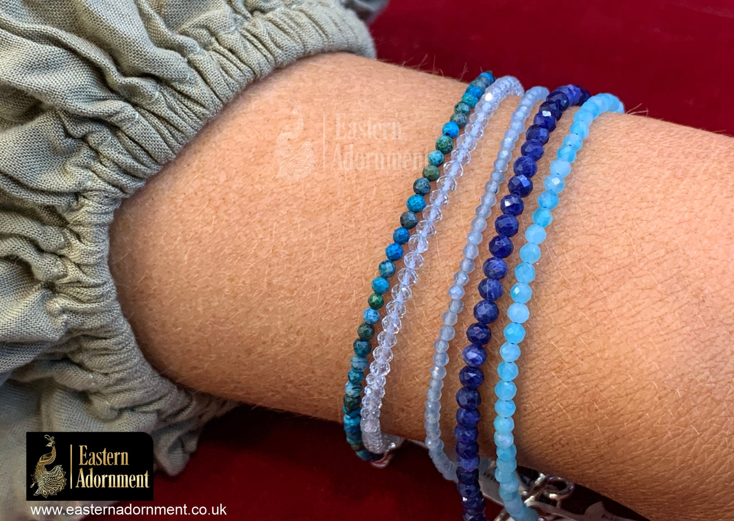 Aqua Chalcedony Micro Cut Bead Bracelet