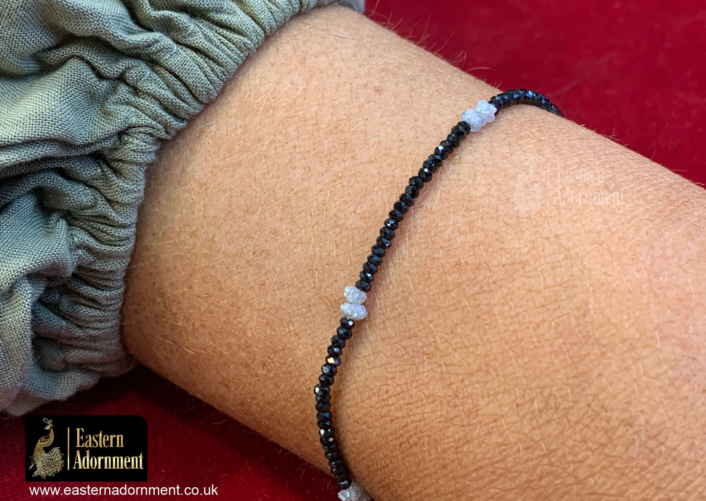 Black Spinel & Herkimer Diamond Micro Cut Bead Bracelet