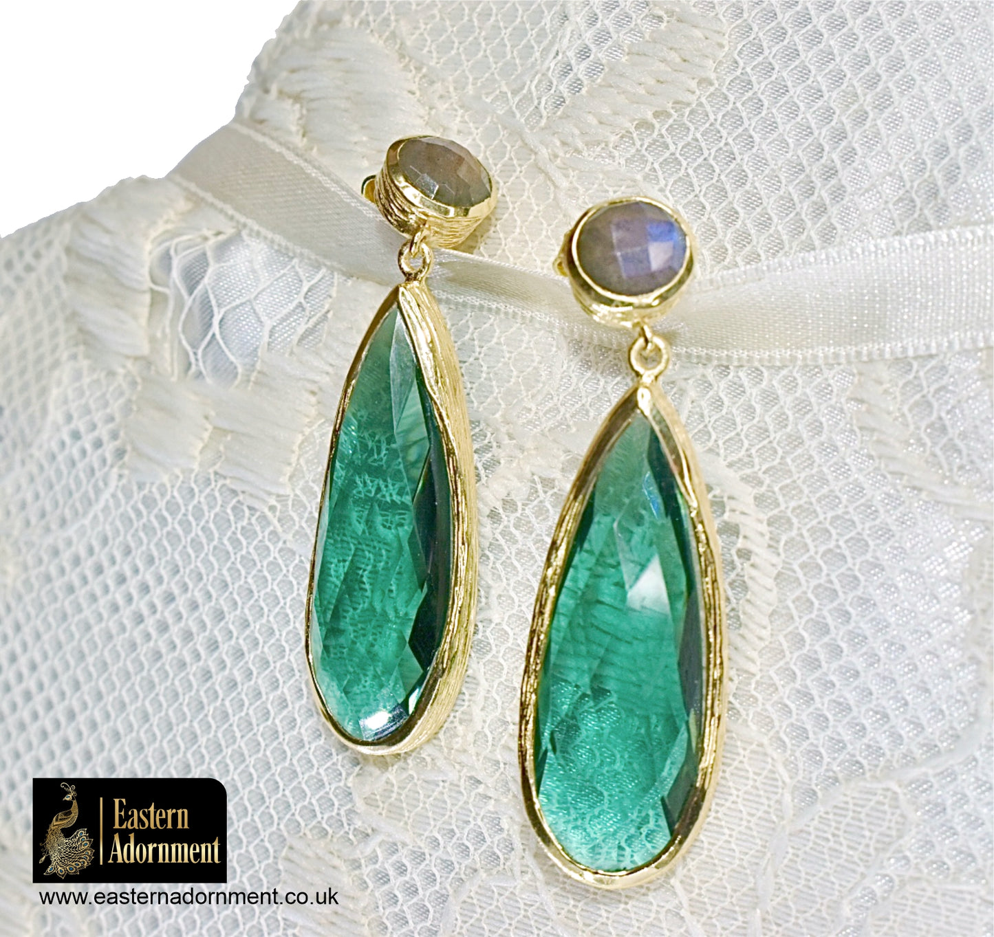 Labradorite and Green Siberian Quartz Gold Plated Earrings