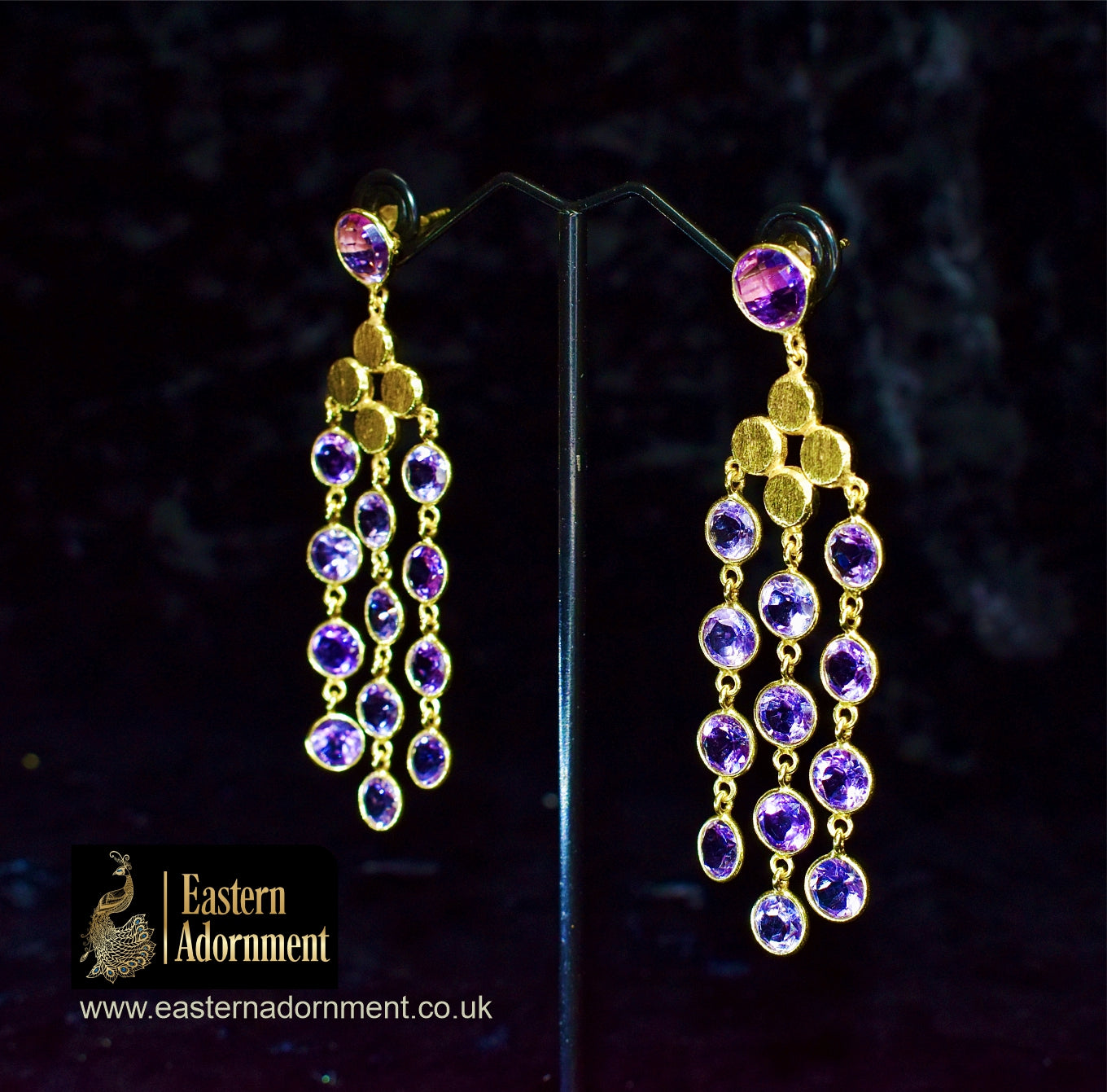 Amethyst and Gold Plate Statement Earrings
