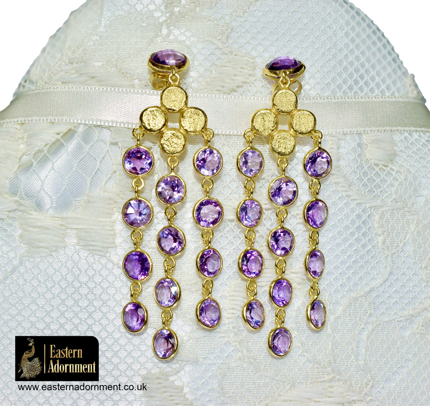 Amethyst and Gold Plate Statement Earrings