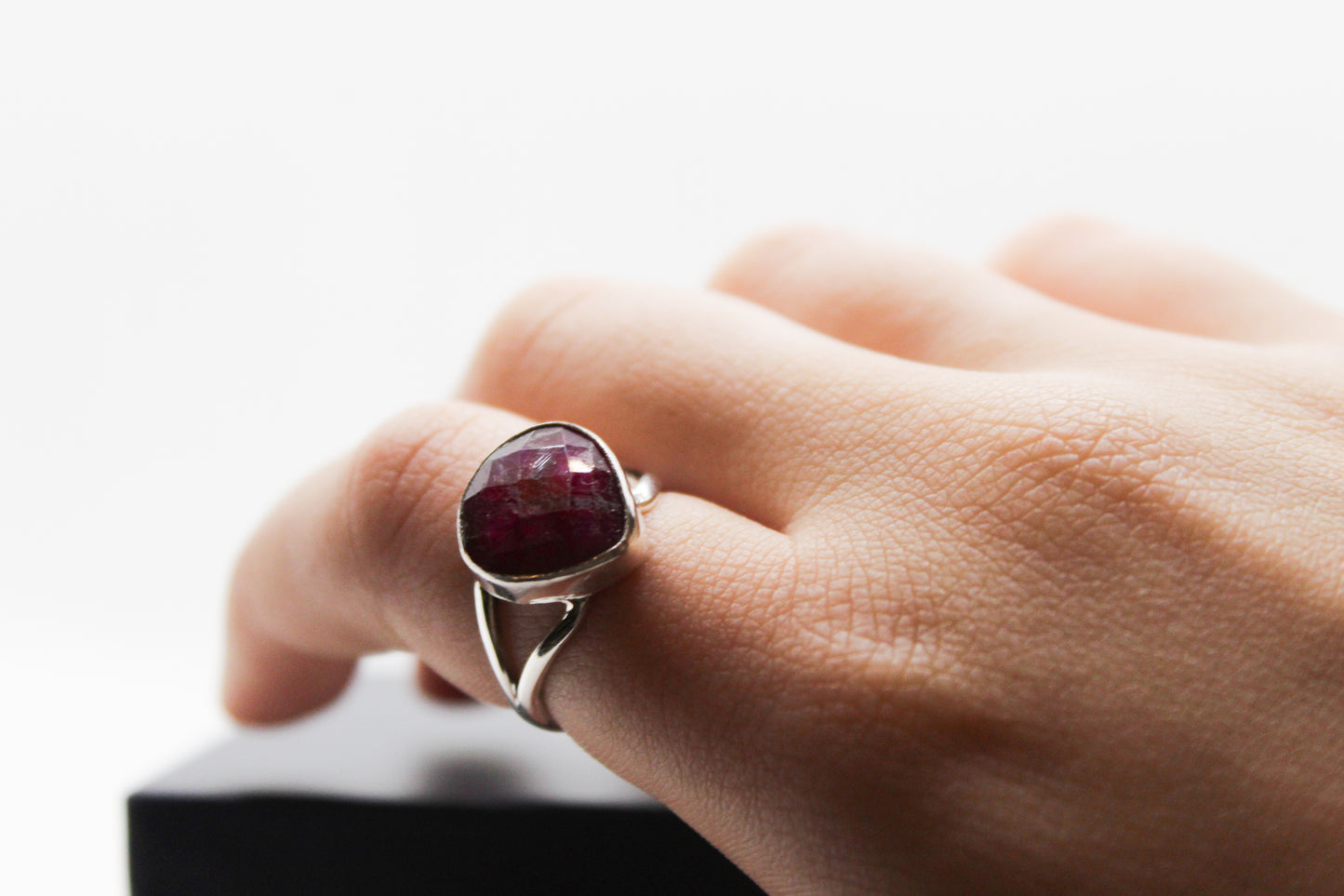 Ruby Faceted Silver Ring