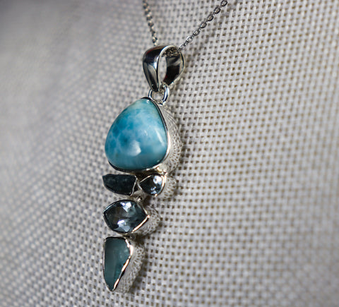 Larimar, Aquamarine and Blue Topaz Combination Pendant