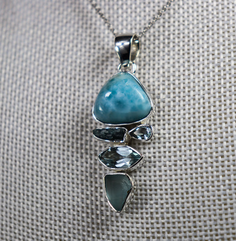 Larimar, Aquamarine and Blue Topaz Combination Pendant