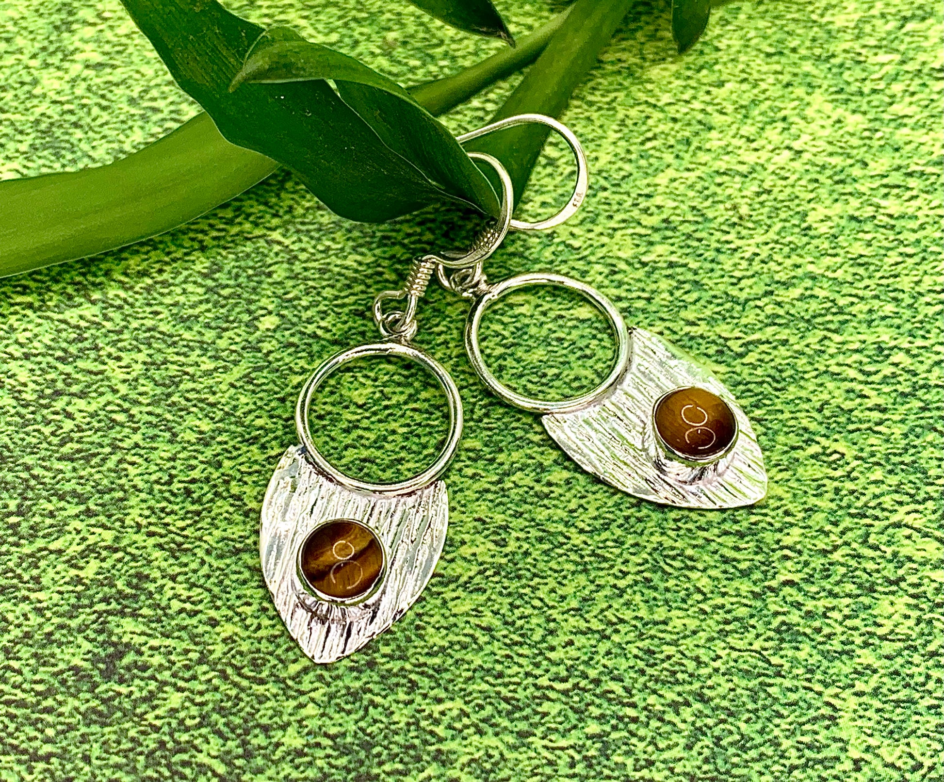  Golden Tiger’s Eye Drop earrings with   925 silver detail