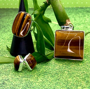 Square Golden Tiger's Eye Studs.