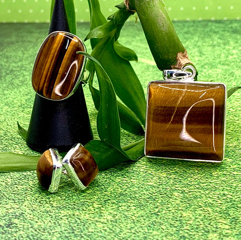 Square Golden Tiger's Eye Studs.