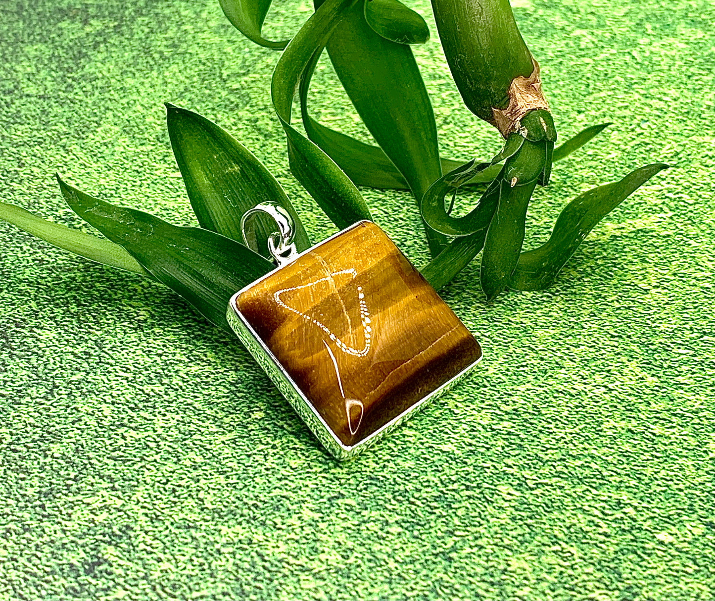 Golden Tiger’s Eye square pendant set in 925 silver