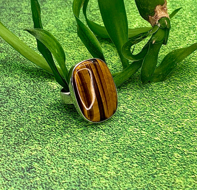 Golden Tiger’s Eye  oblong ring set in 925 silver