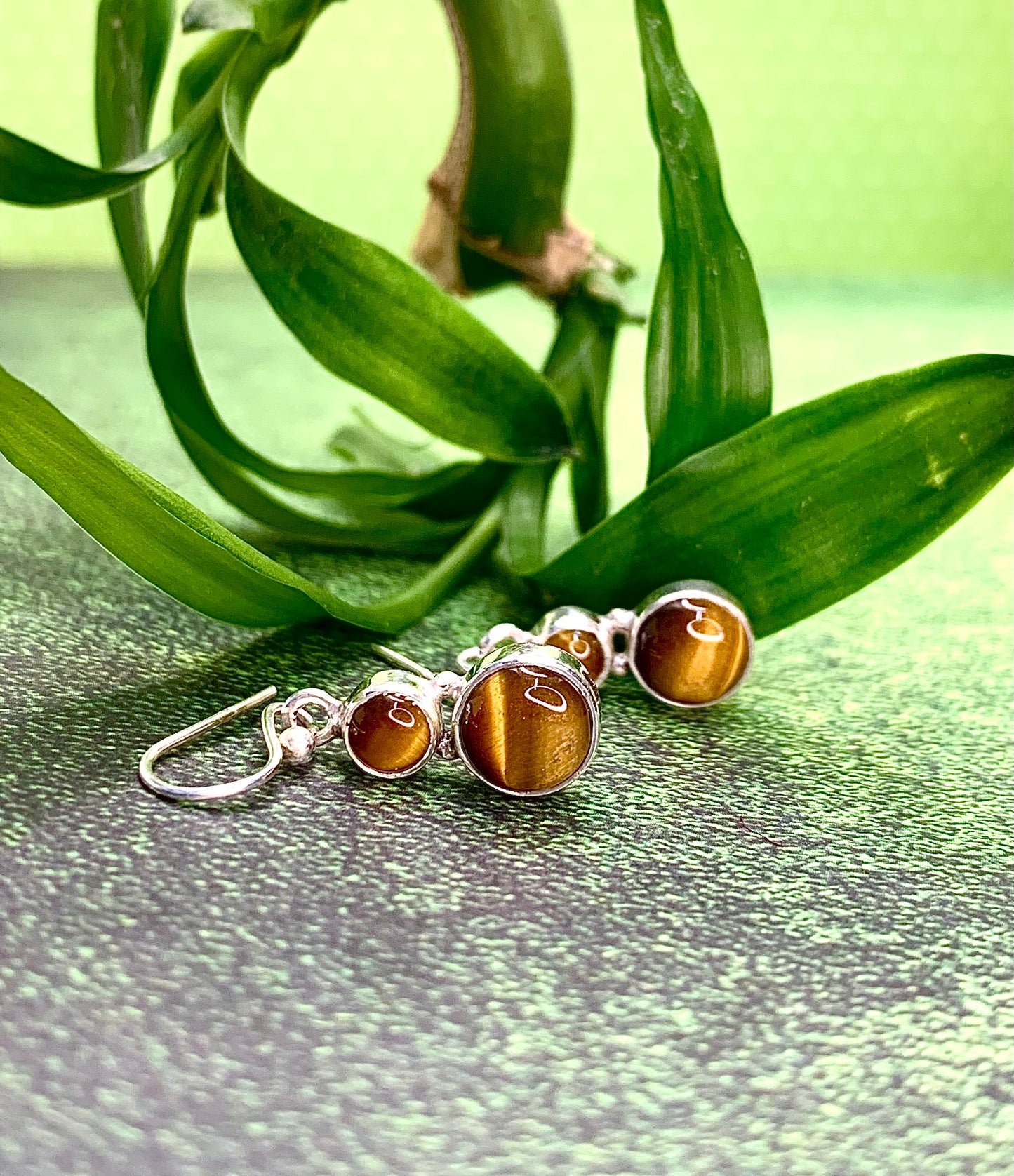  Golden Tiger’s Eye Drop Earrings set in 925 silver