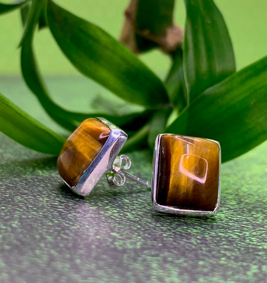 Golden Tiger’s Eye  square studs set in 925 silver