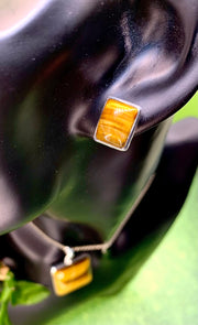 Square Golden Tiger's Eye Studs.
