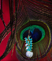 Aqua Chalcedony and Fresh Water Pearl Cluster Earrings