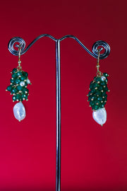 Green Onyx and Fresh Water Pearl Cluster Earrings