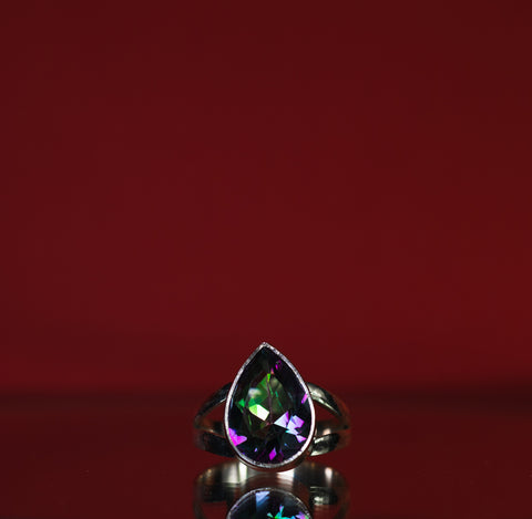 Mystic topaz teardrop ring