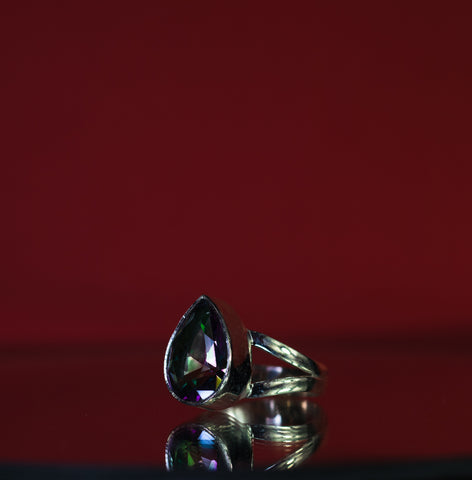 Mystic topaz teardrop ring