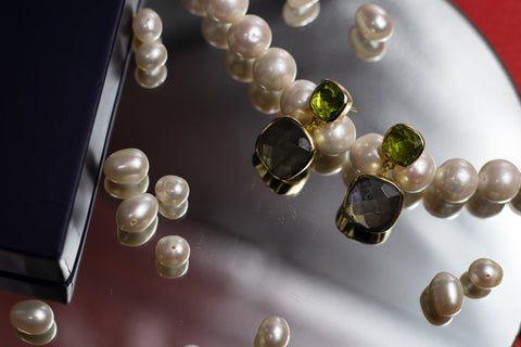 Labradorite and Peridot Square Earrings