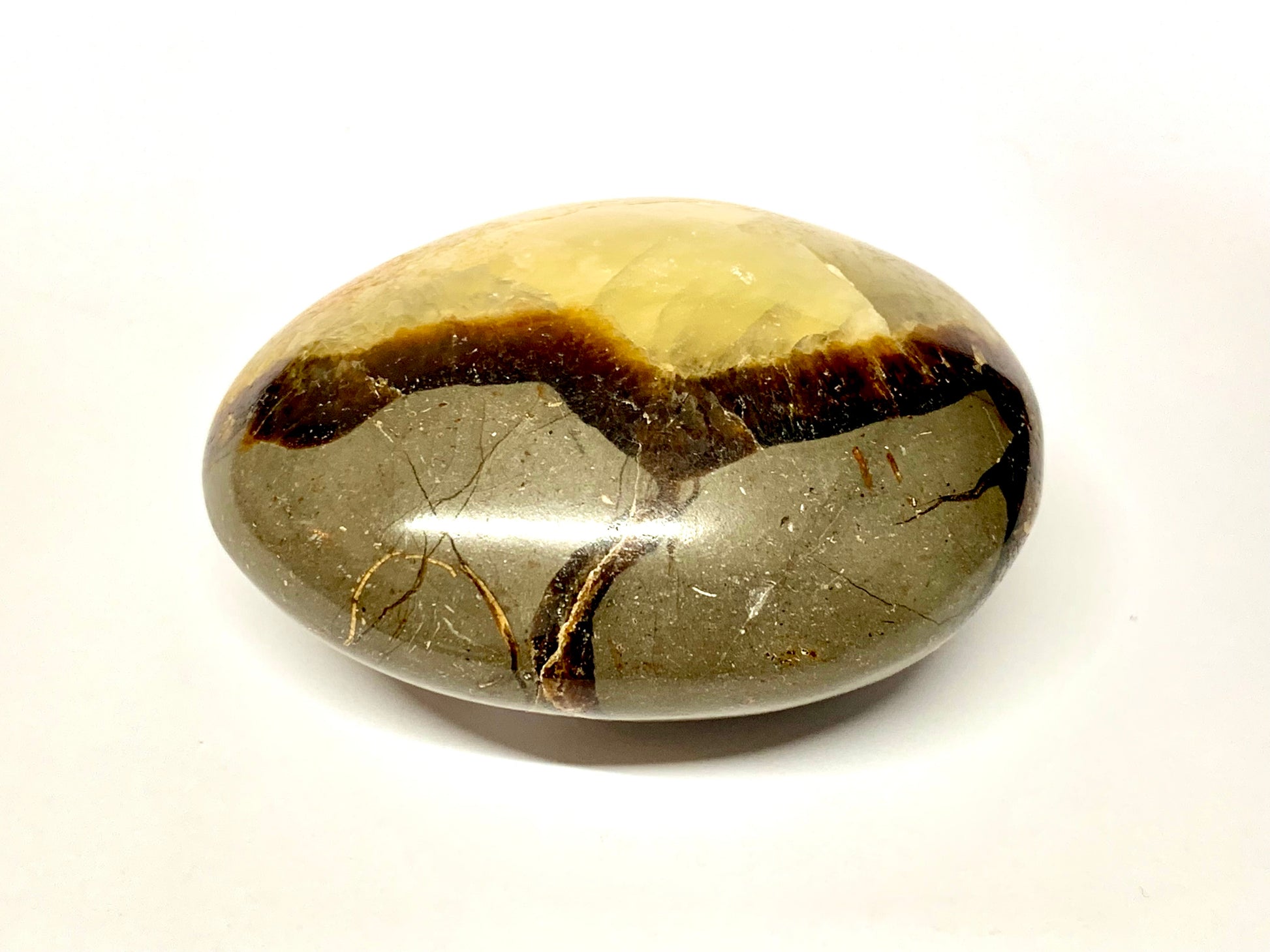 Yellow and Grey Septarian Cabochon Crystal