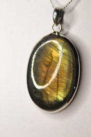 Labradorite 'Yellow Flash' Polished Oval Pendant