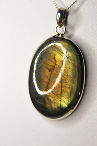 Labradorite 'Yellow Flash' Polished Oval Pendant