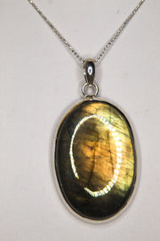 Labradorite 'Yellow Flash' Polished Oval Pendant